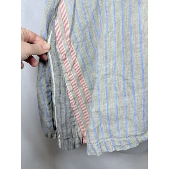 FLAX Linen Stripe Top L Made in Lithuania Blue Red Oversized Boxy Coastal Boho - Picture 4 of 11